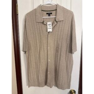 Alfani Mens Cardigan Sweater Textured Knit Button Up Collared Beige Large